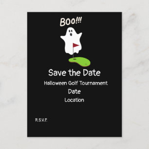 Cartão Postal Dia do Golf Halloween com Fantasma, salve a data