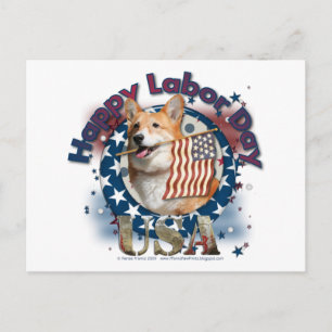Cartão Postal Dia do Trabalho - Bandeira Acenando - Corgi - Owen