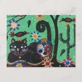 Cartão Postal Dia Dos Mortos, Peles De Açúcar, Gato Negro, Por L