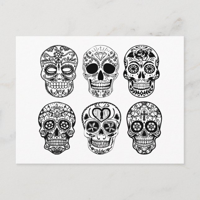 Cartão Postal Dia dos Muertos Skulls (Dia dos Mortos) (Frente)
