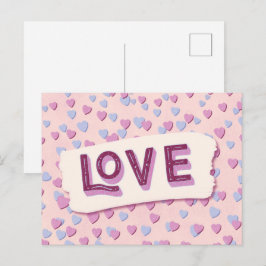 Cartão Postal Dia dos Namorados Amor Corações Rosa e Azul
