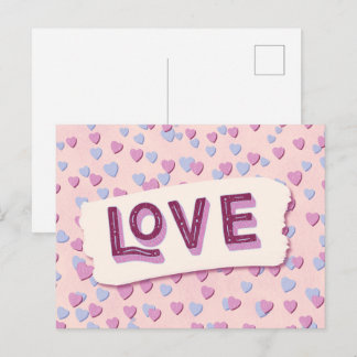 Cartão Postal Dia dos Namorados Amor Corações Rosa e Azul