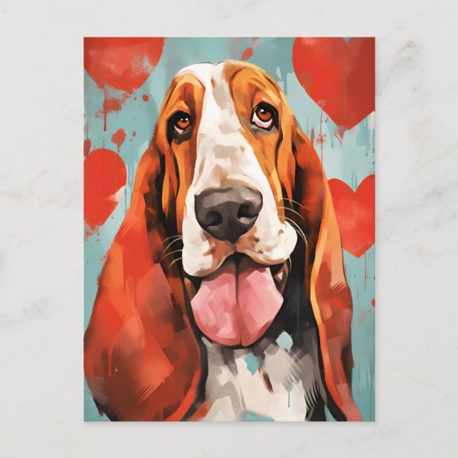 Cartão Postal dia dos namorados basset hound (Frente)