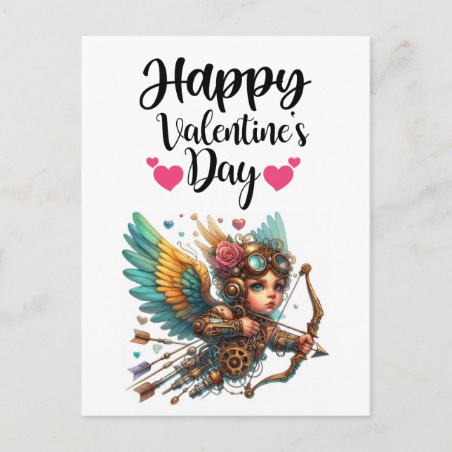 Cartão Postal Dia dos Namorados de Cupido Steampunk (Frente)