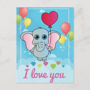 Cartão Postal Dia dos Namorados do Elefante Bebê para Criança