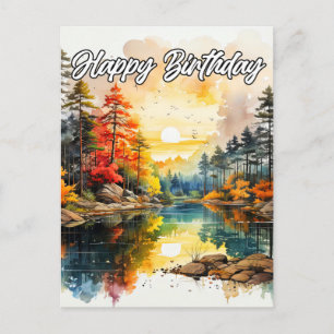 Cartão Postal Dia Ensolarado no Lago   Feliz Aniversário