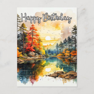 Cartão Postal Dia Ensolarado no Lago   Feliz Aniversário