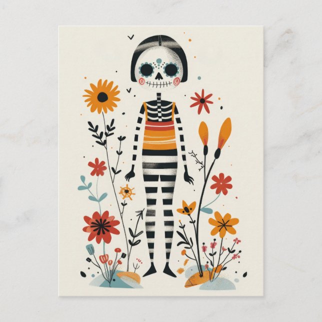 Cartão Postal Dia Floral de La Catrina dos Mortos (Frente)