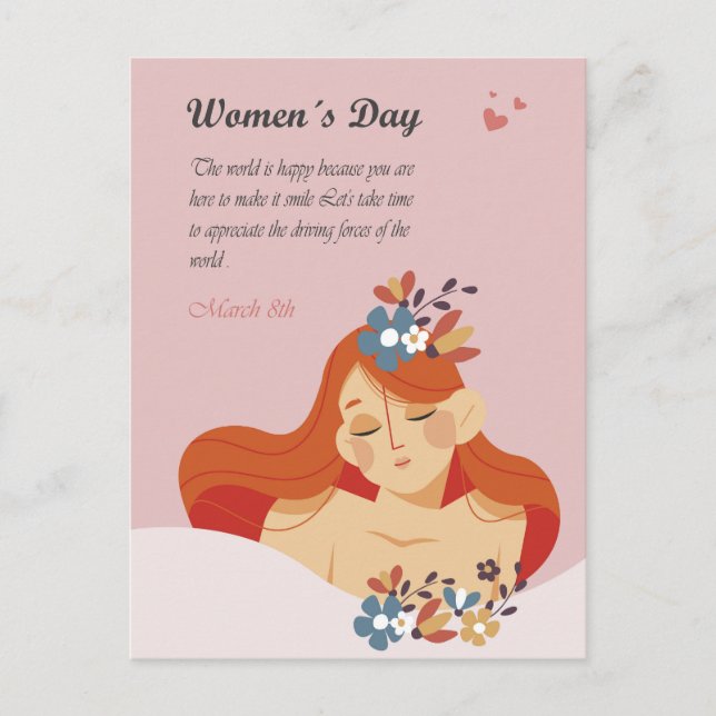 Cartão Postal Dia Internacional da Mulher 8 de março (Frente)