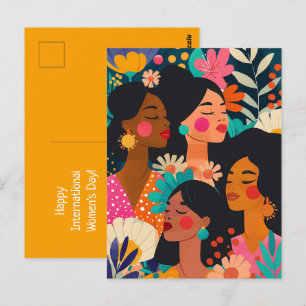 Cartão Postal Dia Internacional da Mulher Floral Amarelo