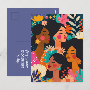Cartão Postal Dia Internacional da Mulher Roxo Floral