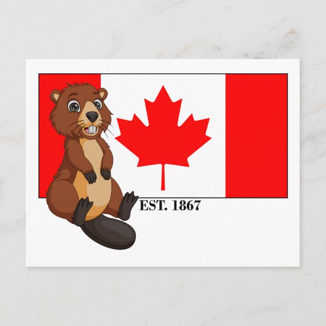 Cartão Postal Dia Leste do Canadá. Sinalizador e castor 1867 (Frente)