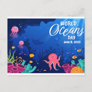 Cartão Postal Dia Mundial dos Oceanos Cena Subaquática Texto Per
