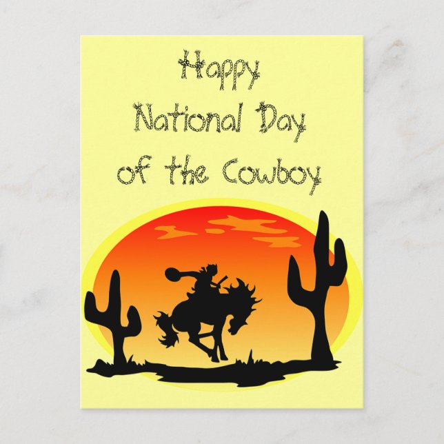 Cartão Postal Dia Nacional da Silhouette do Cowboy Bronco (Frente)