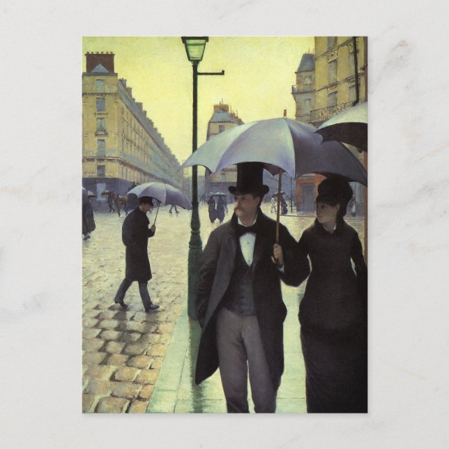 Cartão Postal Dia Rainy da Rua Paris por Gustave Caillebotte (Frente)