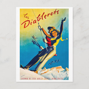 Cartão Postal Diablerets, montanha, casal em elevador de esqui