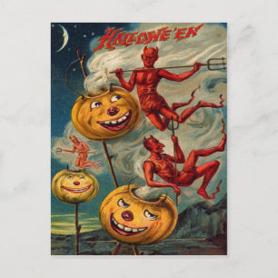 Cartão Postal Diabos Voadores Abóbora de Fumaça de Jack O' Lante