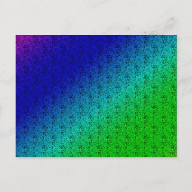 Cartão Postal Diag Gradient Floral Padrão Floral Azul Verde (Frente)