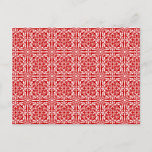 Cartão Postal Diamantes de Damasco Medieval, vermelho e branco