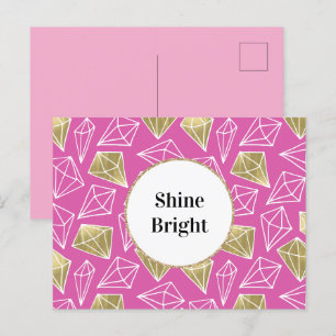 Cartão Postal Diamantes Dourados Rosa Chic