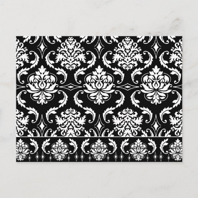 Cartão Postal Diamond Damask, Branco em Preto (Frente)