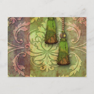 Cartão Postal Diamond Damask, MOROCCO em Vermelho e Chartreuse