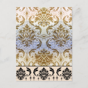 Cartão Postal Diamond Damask, WINTER MORNING in Gold & Blue