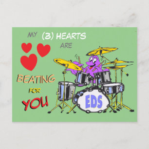 Cartão Postal Dias de os namorados Octopus Cartoon 3 Hearts Cust