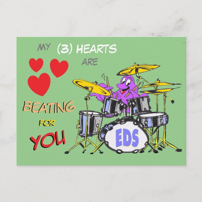 Cartão Postal Dias de os namorados Octopus Cartoon 3 Hearts Cust (Frente)