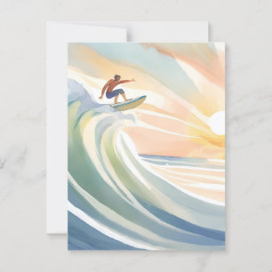 Cartão Postal Dias de Surfe Aquarela de Onda do Mar de Surfe