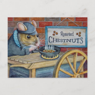 Cartão Postal Dickens Christmas Mouse Roasting Art