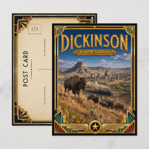 Cartão Postal Dickinson Dakota do Norte Arte Deco Vintage Era de