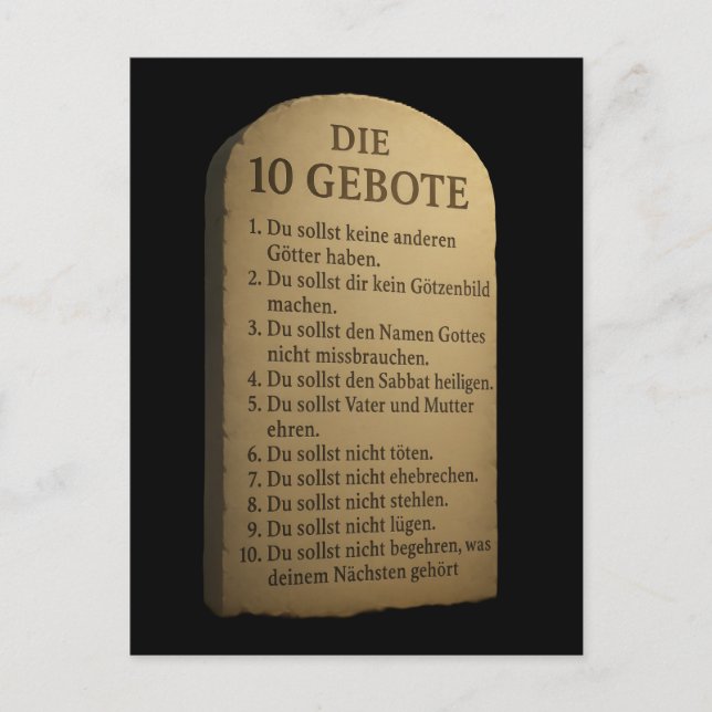 Cartão Postal „Die 10 Gebote – Gottes Weisung in Stein“ (Frente)