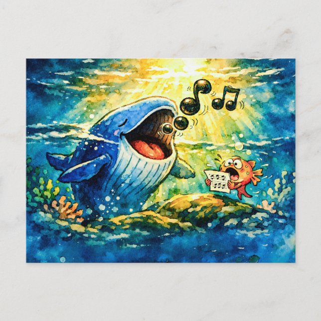 Cartão Postal Dieta de baleia cantando com peixe   (Frente)