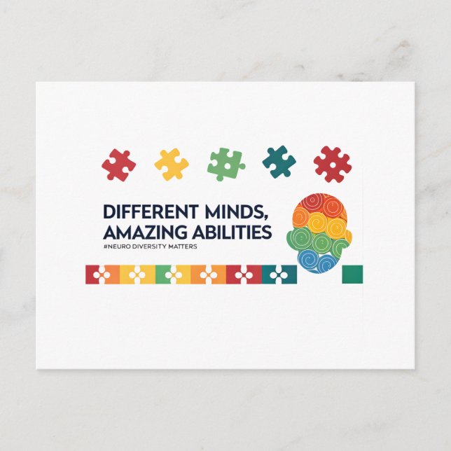 Cartão Postal Different Minds Amazing Abilities Awareness Art (Frente)