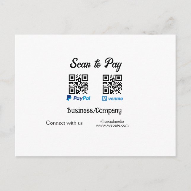 Cartão Postal Digitalize para pagar código q r paypal venmo adic (Frente)