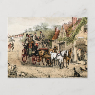 Cartão Postal Diligência do lado de fora de uma estalagem