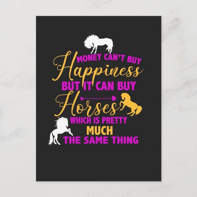 Cartão Postal Dinheiro pode Comprar Cavalos Amarelo Roxo (Frente)