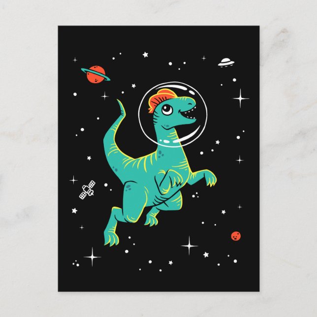 Cartão Postal Dinos Do Teal E Do Dilophossauro Laranja No Espaço (Frente)