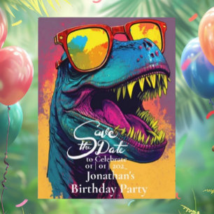 Cartão Postal Dinosaur Azul T-Rex Salvar data