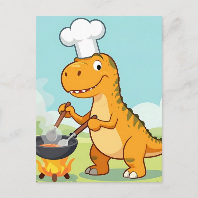 Cartão Postal Dinosaur Chef Cooking Funny (Frente)