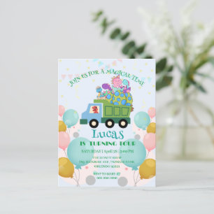 Cartão Postal Dinosaur engraçado Caminhão de lixo Nome da festa