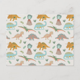 Cartão Postal Dinosaurs Kids Hand Drawn Boho Dinosaur Pattern