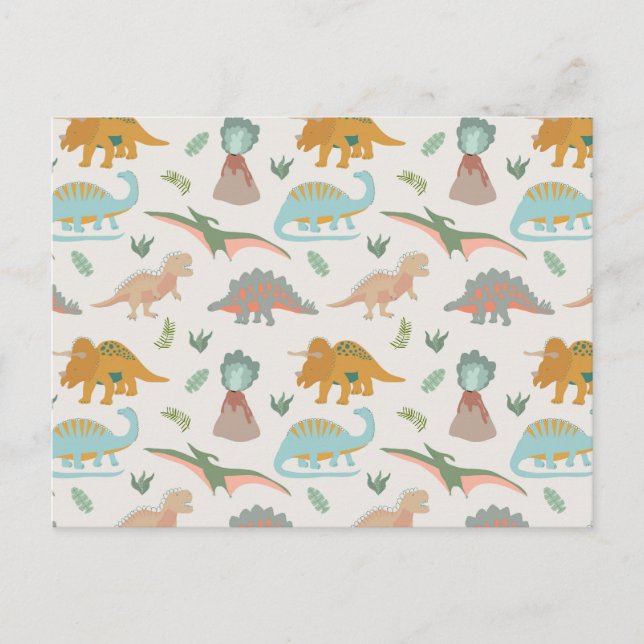 Cartão Postal Dinosaurs Kids Hand Drawn Boho Dinosaur Pattern (Frente)