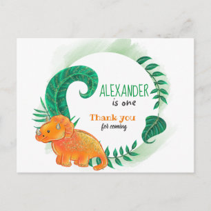Cartão Postal Dinossaur Birthday Orange Triceratops Obrigado