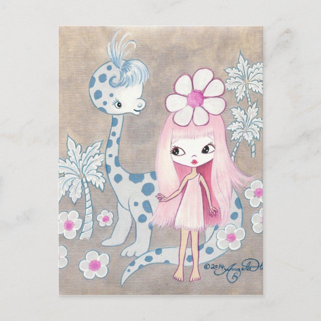 Cartão Postal Dinossauro com Cavegirl (Frente)