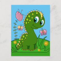 Dinossauro De Cartoon, Flores E Borboletas