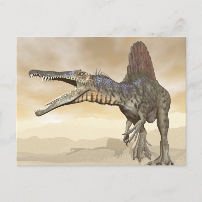 Cartão Postal Dinossauro do espinossauro no deserto - renderizaç (Frente)
