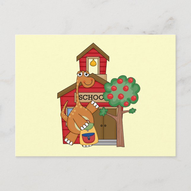 Cartão Postal Dinossauro em t-shirts e presentes na escola (Frente)