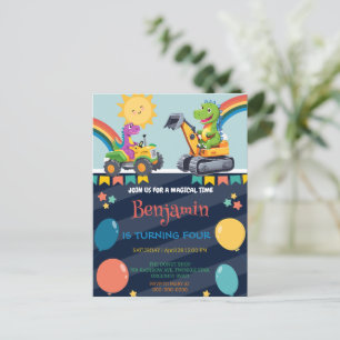 Cartão Postal Dinossauro engraçadinho trator de balão Volta para